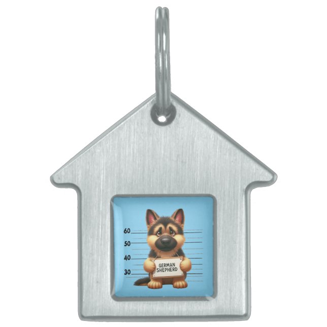 Placa Para Mascotas Pastor Alemán travieso (Frente)