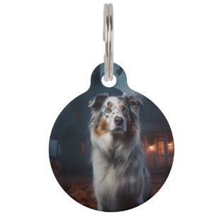 Placa Para Mascotas Pastor Australiano de Halloween Espantoso