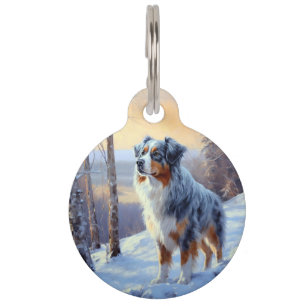 Placa Para Mascotas Pastor Australiano Deja que nieve Navidad