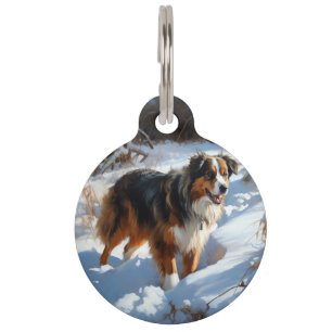 Placa Para Mascotas Pastor Australiano Deja que nieve Navidad