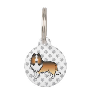 Placa Para Mascotas Pastor de Shetland de color sable con patas e info