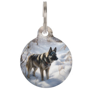 Placa Para Mascotas Pastor Noruego Elkhound Deja que nieve Navidad