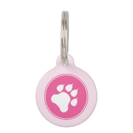 Placa Para Mascotas Pata Blanca Sobre Color Rosa Con Información Perso