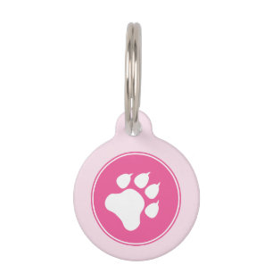 Placa Para Mascotas Pata Blanca Sobre Color Rosa Con Información Perso