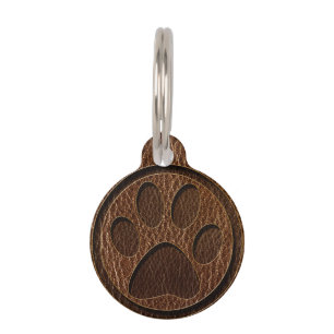 Placa Para Mascotas Pata de la Cuero-Mirada