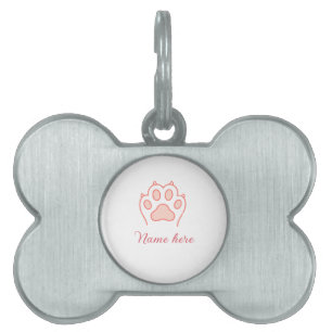 Placa Para Mascotas Pata de perro corazón rojo mascota agregar nombre