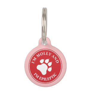 Placa Para Mascotas Pata de perro roja y blanca con texto epiléptico