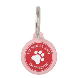 Placa Para Mascotas Pata De Perro Rojo Y Blanco Con Texto Epiléptico