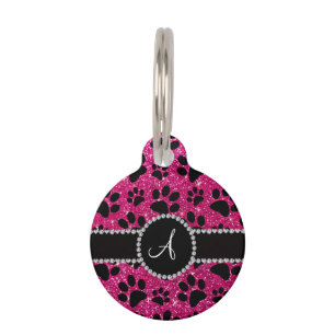 Placa Para Mascotas Patas de neón del perro del purpurina de las rosas