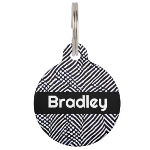 Placa Para Mascotas Patrón abstracto blanco y negro personalizado