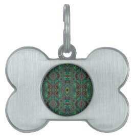 Placa Para Mascotas Patrón abstracto retro alucinante de negro y verde
