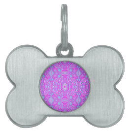Placa Para Mascotas Patrón abstracto rosa caliente y azul aqua alucina