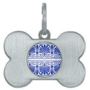 Placa Para Mascotas Patrón árabe del Mediterráneo griego Azul