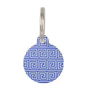 Placa Para Mascotas Patrón azul de las cuadradas de la clave del meand