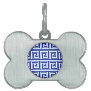 Placa Para Mascotas Patrón azul de las cuadradas de la clave del meand