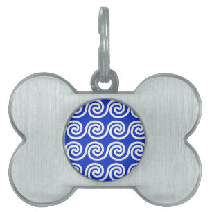 Placa Para Mascotas Patrón azul de las ondas de las teclas del meandro