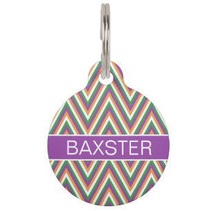 Placa Para Mascotas Patrón Chevron Retro Personalizado