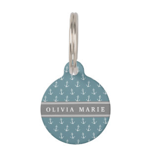 Placa Para Mascotas Patrón de anclaje azul de nombre personalizado