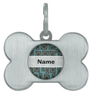 Placa Para Mascotas Patrón de anillos Verde azulados retro y de tazas