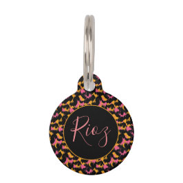 Placa Para Mascotas Patrón de animal rosa nombre negro