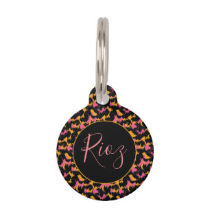Placa Para Mascotas Patrón de animal rosa nombre negro