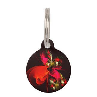 Placa Para Mascotas Patrón de arte abstracto rojo verde floral moderno