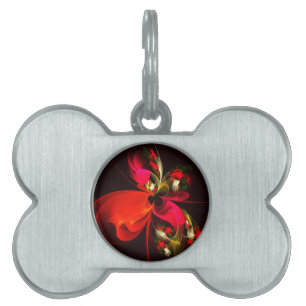 Placa Para Mascotas Patrón de arte abstracto rojo verde floral moderno
