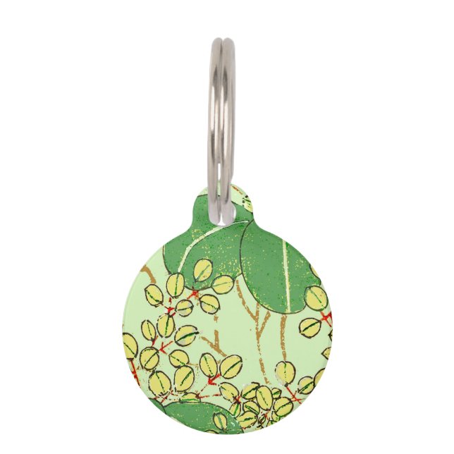 Placa Para Mascotas Patrón de arte botánico floral de hoja japonesa (Anverso)