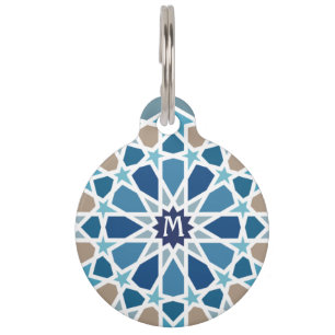 Placa Para Mascotas Patrón de azulejos marroquí Monogram