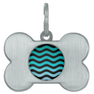 Placa Para Mascotas Patrón de bandas turquesas onduladas