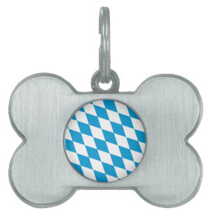 Placa Para Mascotas Patrón de bandera de diamantes de Baviera azul y b