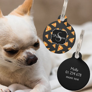 Placa Para Mascotas Patrón de barras de pizzas Guay y divertidas Monog