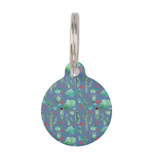 Placa Para Mascotas patrón de cactus y ladybug - fondo azul