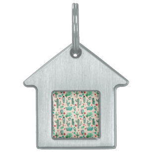 Placa Para Mascotas patrón de cactus y ladybug - fondo beige