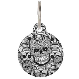 Placa Para Mascotas Patrón de calaveras azucareras