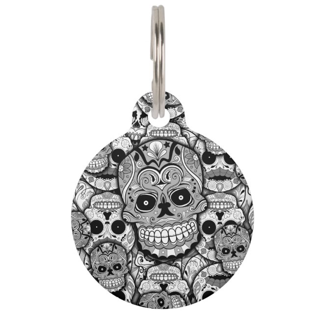 Placa Para Mascotas Patrón de calaveras azucareras (Anverso)