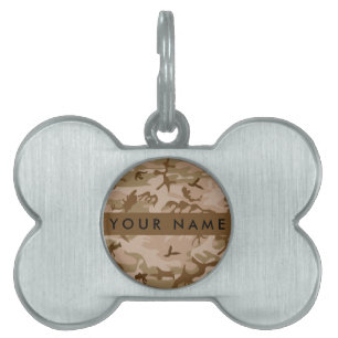 Placa Para Mascotas Patrón de camuflaje del desierto, tu nombre, perso