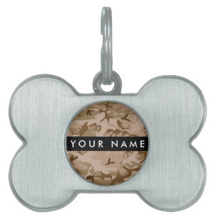 Placa Para Mascotas Patrón de camuflaje del desierto, Tu nombre, Perso