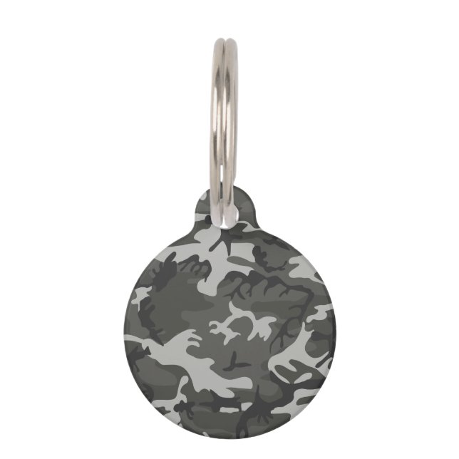 Placa Para Mascotas Patrón de camuflaje gris, patrón militar, ejército (Anverso)