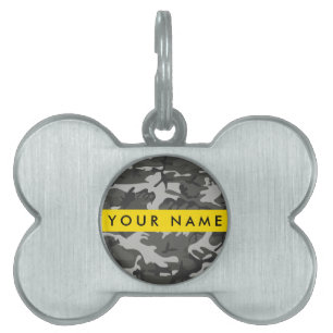 Placa Para Mascotas Patrón de camuflaje gris, tu nombre, personalizado