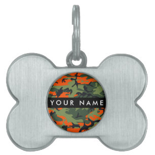 Placa Para Mascotas Patrón de camuflaje naranja, su nombre, Personaliz