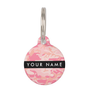 Placa Para Mascotas Patrón de camuflaje rosado, nombre, personalizació