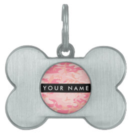 Placa Para Mascotas Patrón de camuflaje rosado, nombre, personalizació