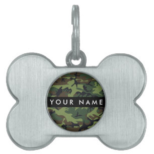 Placa Para Mascotas Patrón de camuflaje verde, nombre, personalización