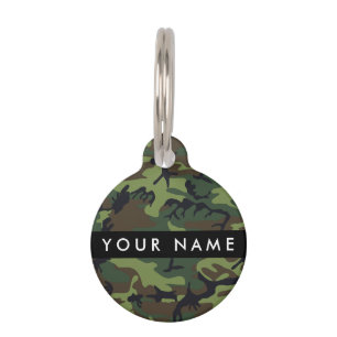 Placa Para Mascotas Patrón de camuflaje verde, nombre, personalización