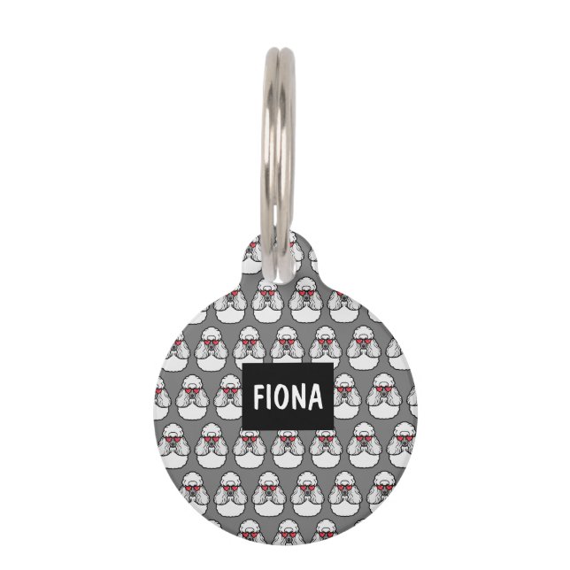 Placa Para Mascotas Patrón de Caniche Divertido (Anverso)