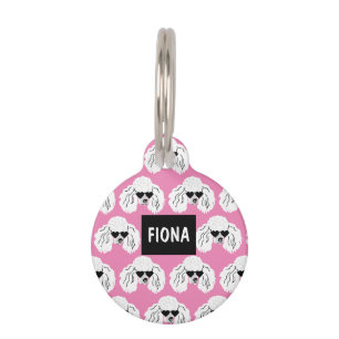 Placa Para Mascotas Patrón de Caniche Personalizado Rosa Lindo