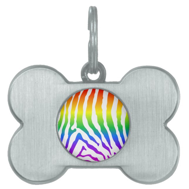 Placa Para Mascotas Patrón de cebra arco iris (Frente)