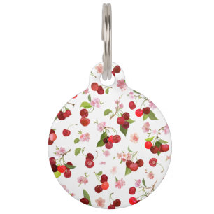 Placa Para Mascotas Patrón de cerezas 1