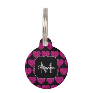 Placa Para Mascotas Patrón de chismes de corazón rosado caliente Monog